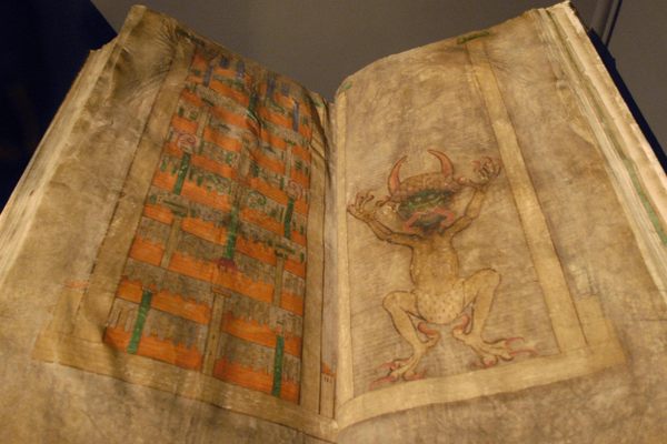 The Codex Gigas (the Devil's Bible) open to the portrait of the devil.