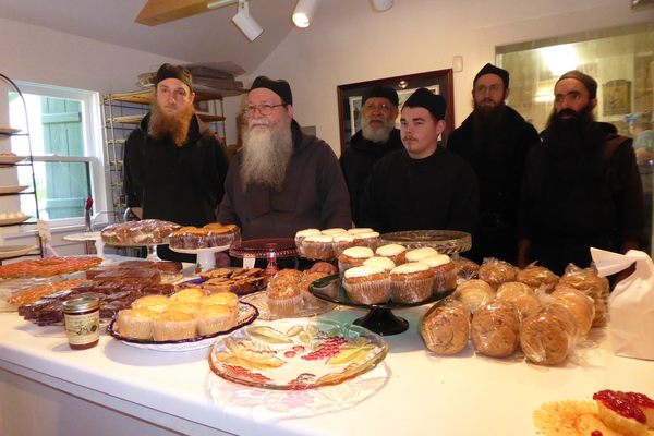 The monks with their delicious wares.