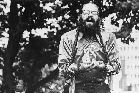 Allen Ginsberg chants in London. Although his reading displays many of the technical attributes of "Poet Voice," it generally doesn't come across that way to listeners.