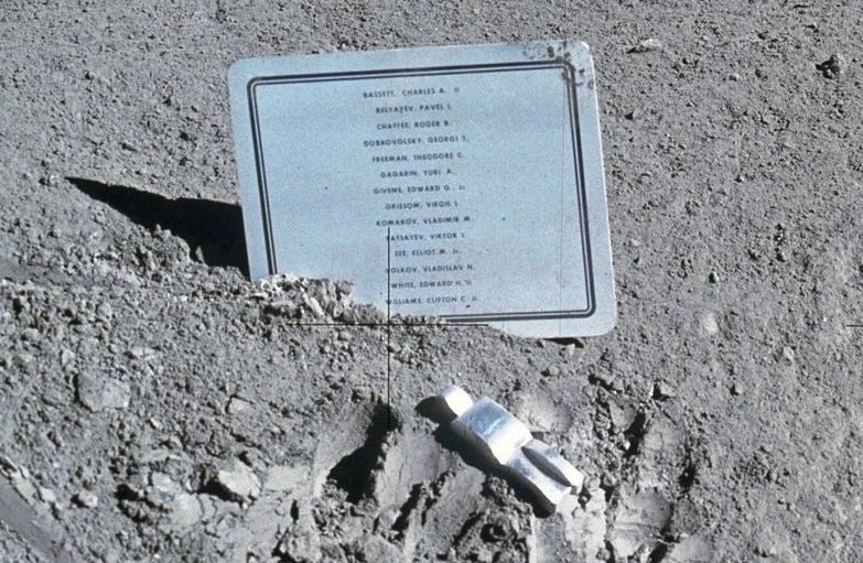 "Fallen Astronaut" alongside the commemorative plaque.