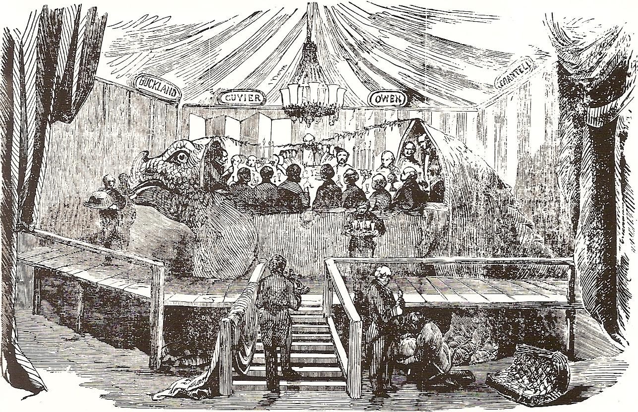 The guests enjoyed a fabulous dinner in and around the iguanodon.