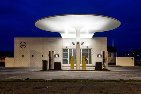 Arne Jacobsen's Skovshoved gas station, Copenhagen, Denmark.