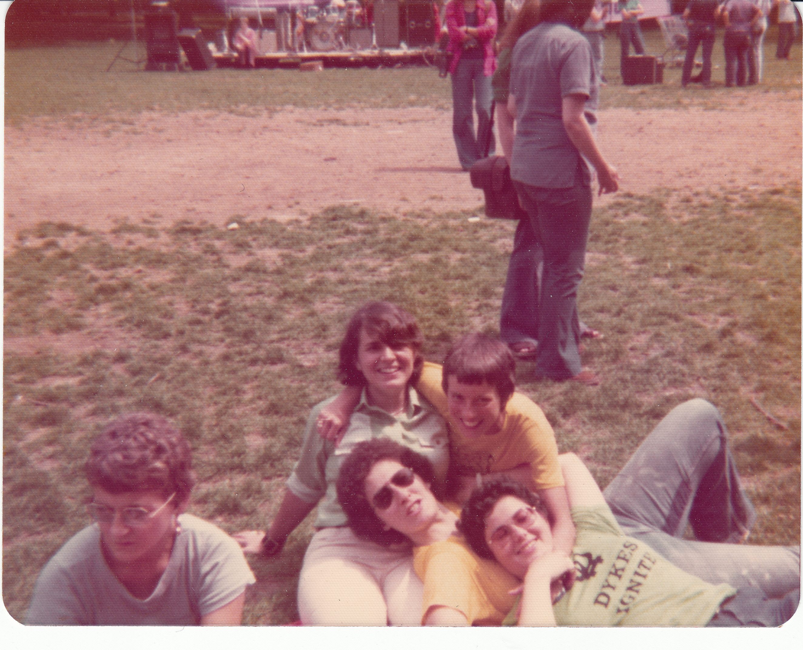 Karla Jay and friends at a Pride rally, 1974.