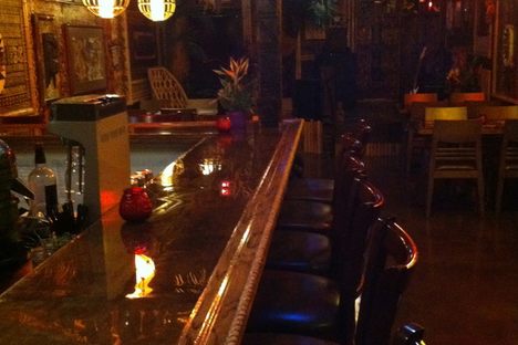 The bar at the Shameful Tiki Room.