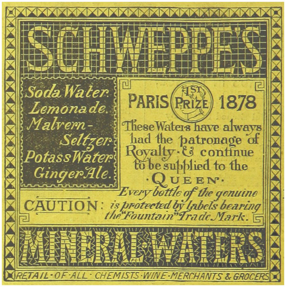 An 1883 advertisement for <em>Schweppes Mineral-Waters</em>.