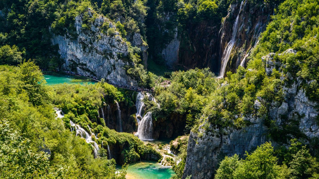 The waterfalls in Plitvice National Park, Croatia.