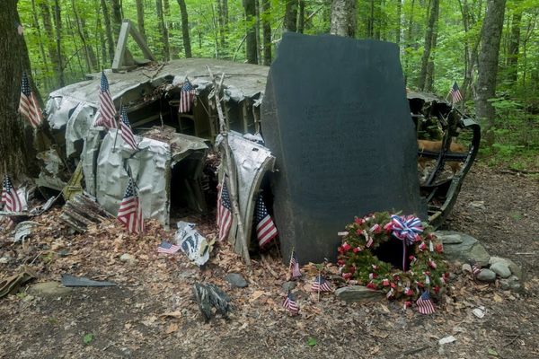 The wreckage and memorial.
