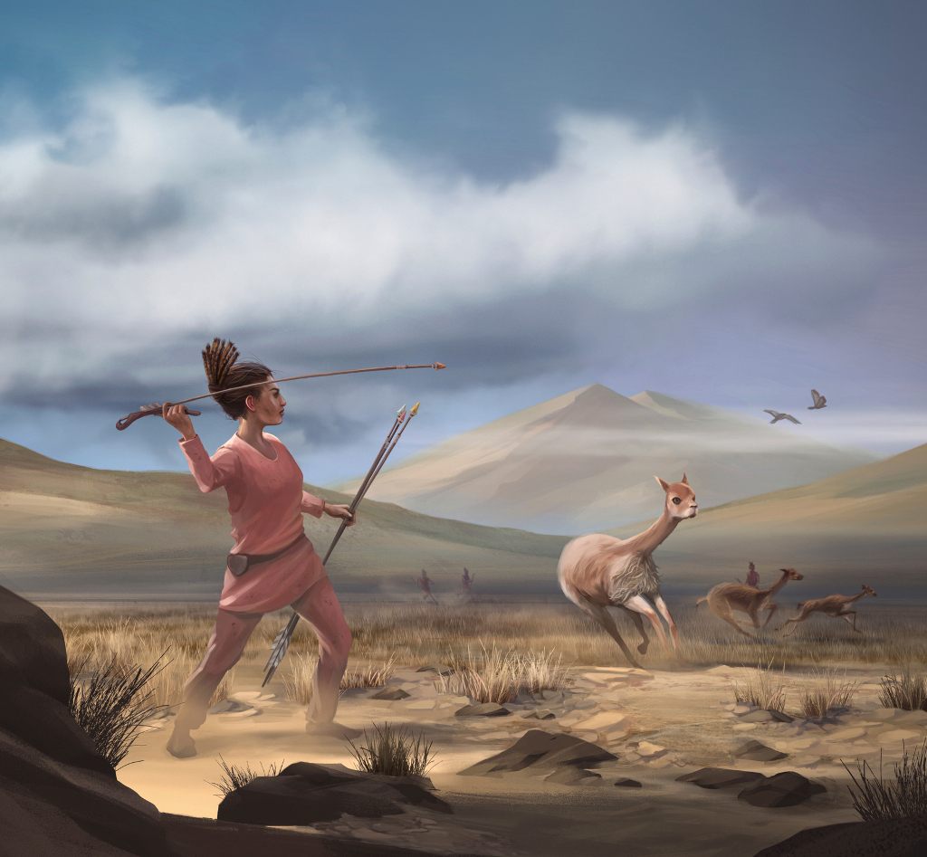 This artist's rendition shows an ancient huntresses in action. 