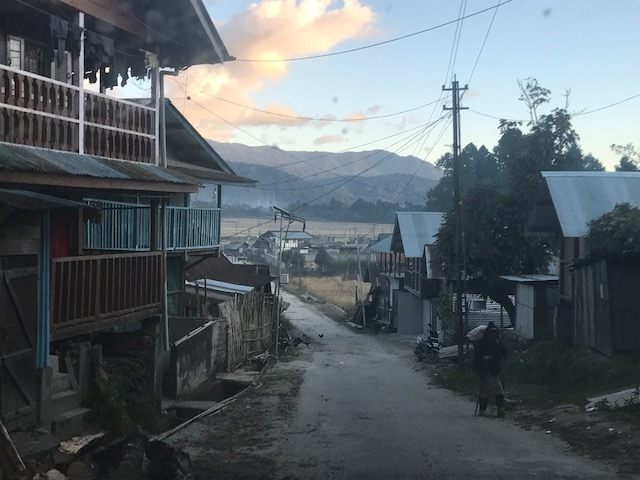 A central lane in Hong Village, with traditional Apatani bamboo houses.