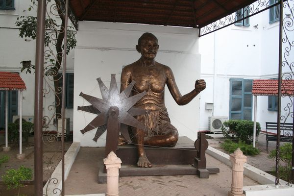 A statue of Gandhi at Gandhi Smriti.