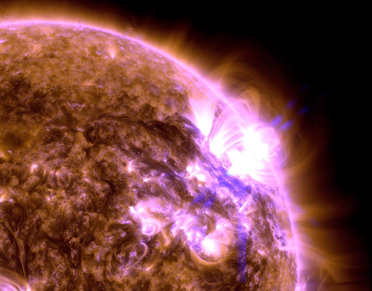 On May 8, a strong solar flare, seen here in subsets of extreme ultraviolet light, was just one in a cluster of X-flares, the most powerful rating on the space weather scale.