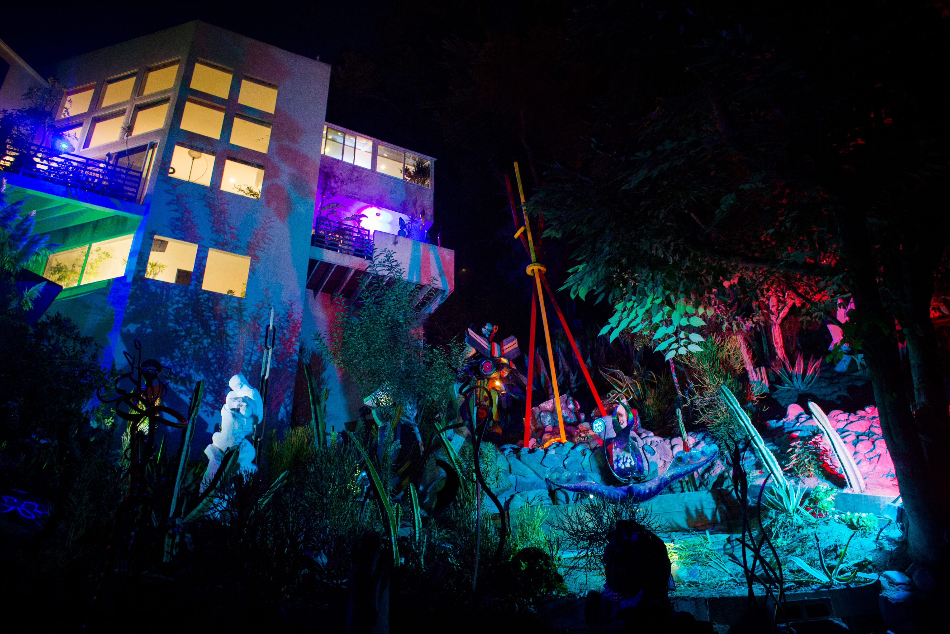 At night, Dr. Gordon's house becomes a neon wonderland.