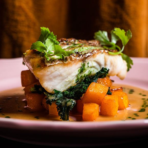 Seafood features prominently on the menu.
