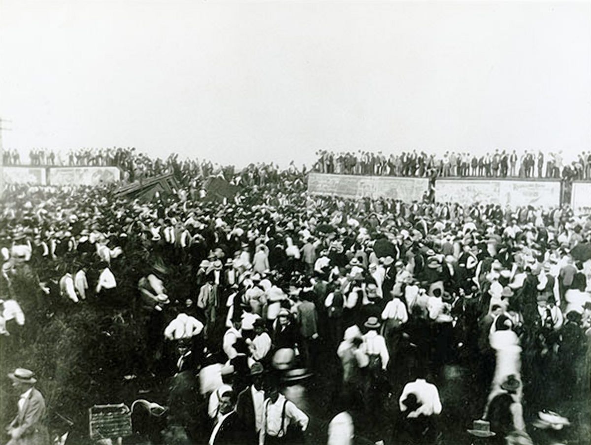 The crowds swarmed the wreck, hoping to take home a souvenir.