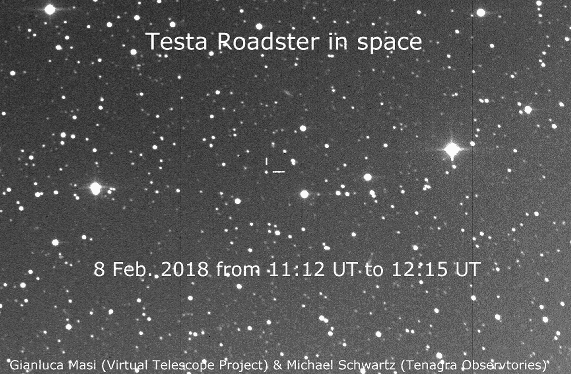Tesla Roadster travels through space, on February 8, 2018.
