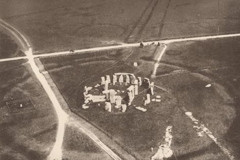 Early photographs of Stonehenge taken from a balloon, exhibited in 1906, published in Archaeologia Vol LX.