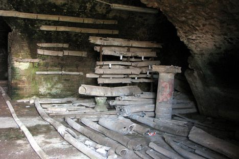 Ancient Roman lead pipes found in Ostia Antica.