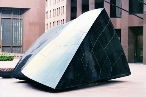 The Banker's Heart sculpture in front of the old Bank of America building.