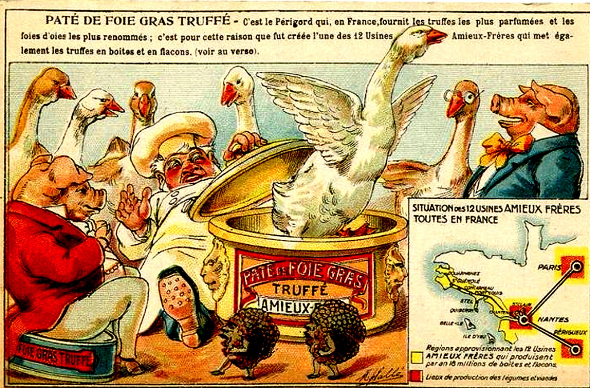 An advertisement for Amieux Freres Pate de Fois Gras.