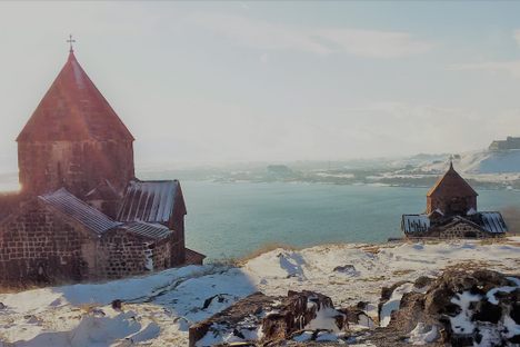 The beautiful view from the hill down to the lake.