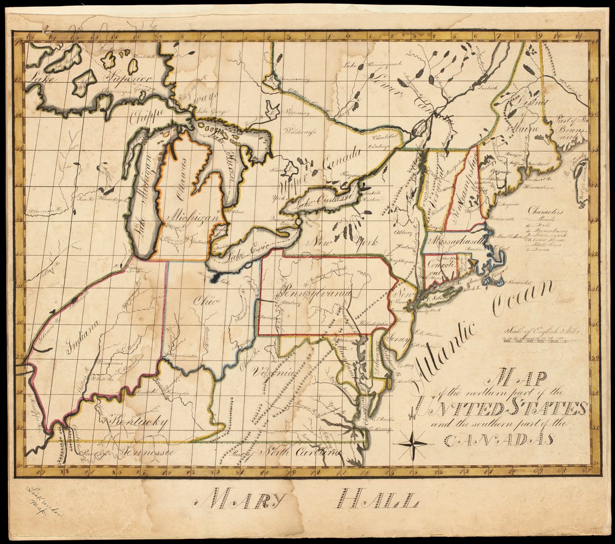 "Map of the northern part of the United States and the southern part of the Canadas," by Mary Lucy Hall, made in 1814.