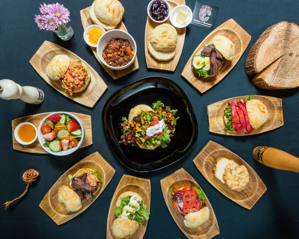 A spread of dishes at Salmon n' Bannock.