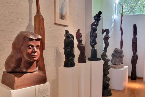 Sculptures displayed in the studio.