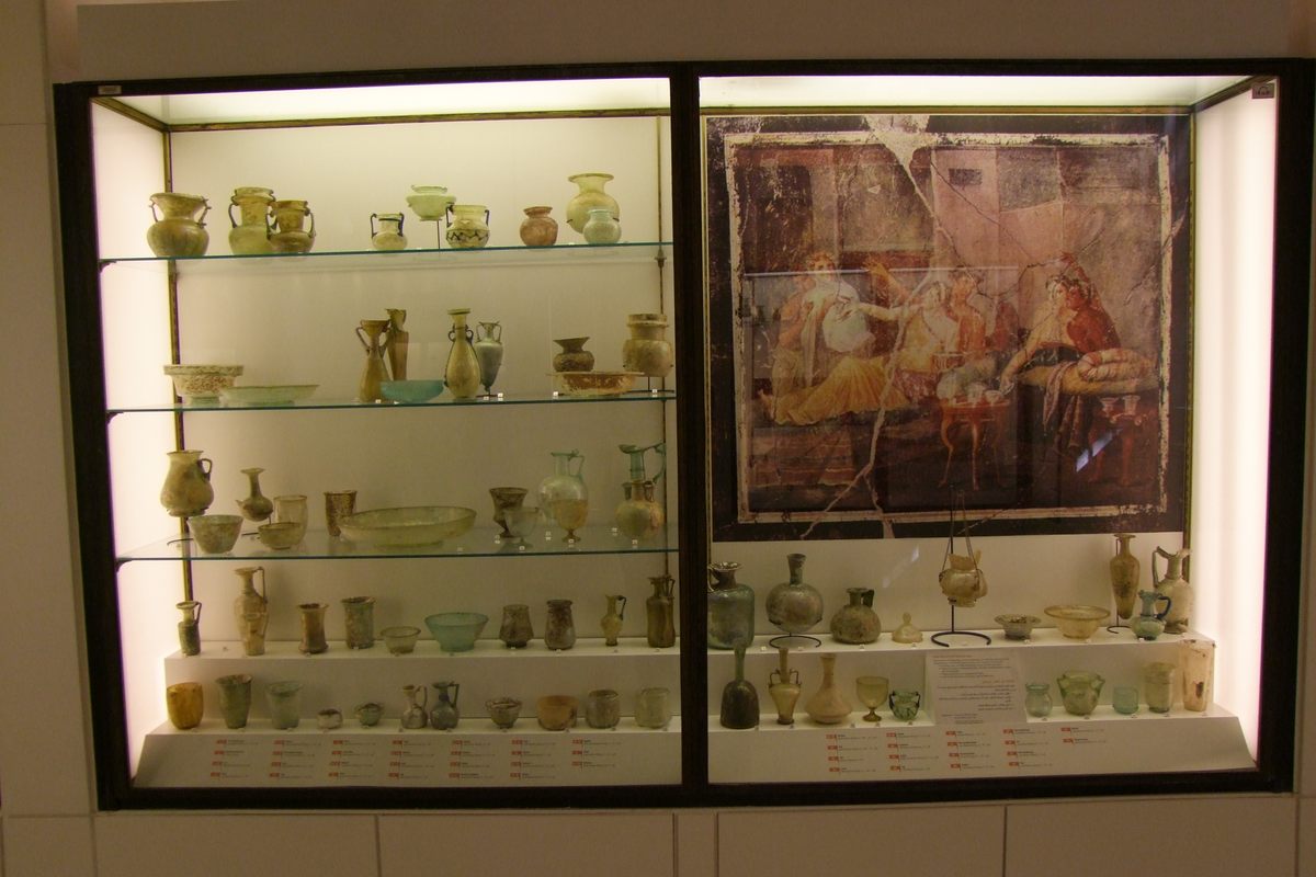 The display case at the Archeological Museum at the American University of Beirut before the explosion. Only two of the artifacts in the case survived the blast.