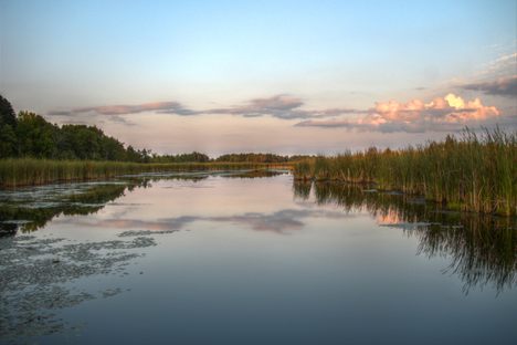 Sunset sky reflected in the water.
