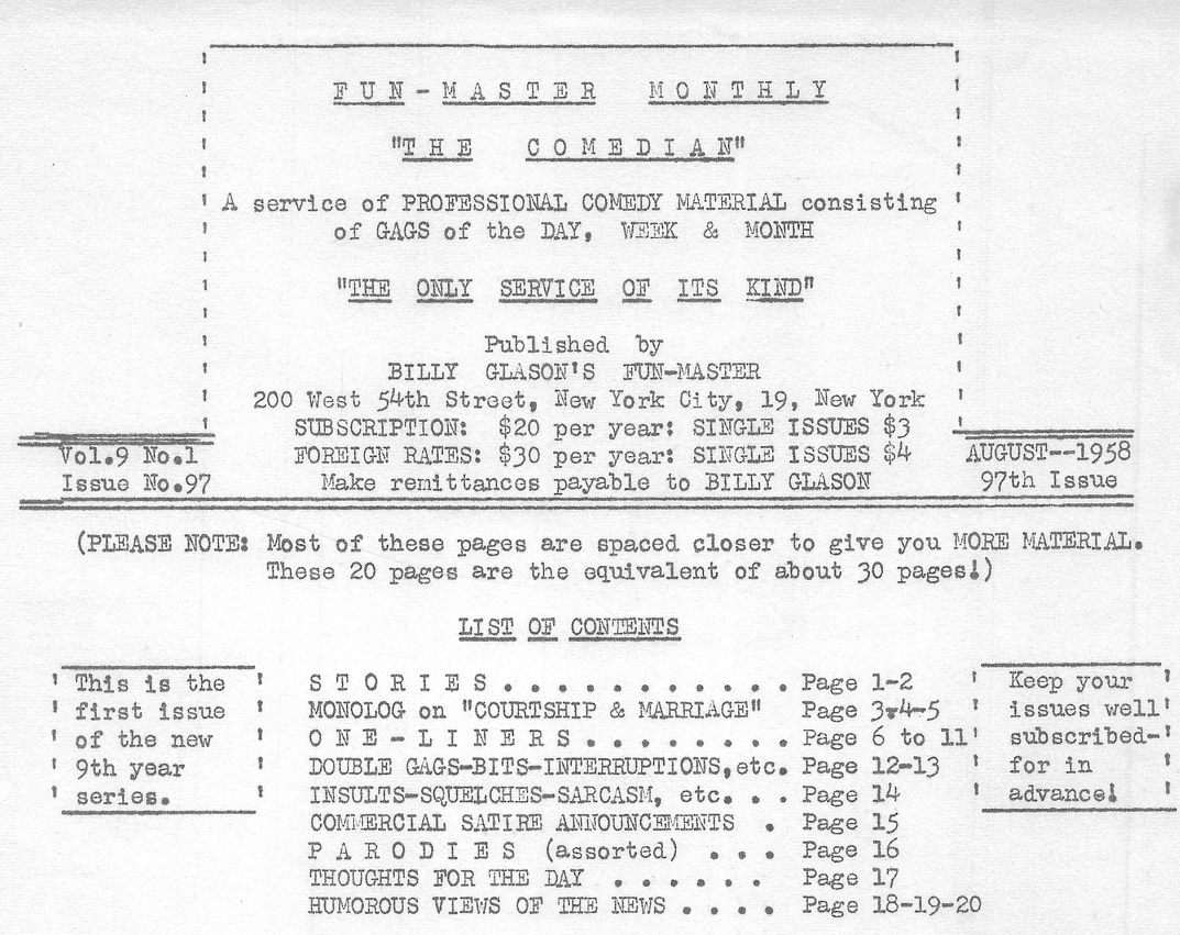 The simply typed face of a typical edition the <em>Fun-Master</em>.