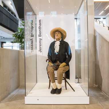 Jeremy Bentham's Auto-Icon in its new location in 2020