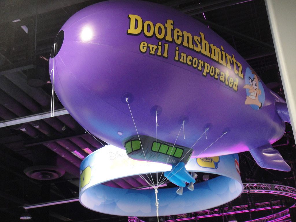 A real-life of the animated "Doofenshmirtz Evil Inc." blimp, at an expo in 2011.