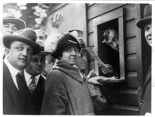 A woman named Elsie Tydings, first in line for World Series tickets in 1924. By that time, women were a larger presence in the stands.