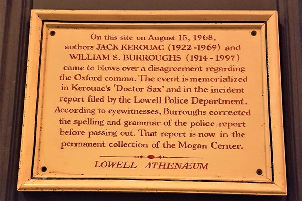Plaque commemorating the fake altercation.