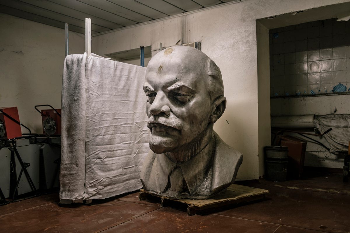 This Lenin head, more than six feet tall, once stood at Chernobyl Nuclear Power Plant. It's now stored in a room used by the cleaning staff. Despite authorities’ claims of contamination, no significant levels of radiation were found. October 2016.