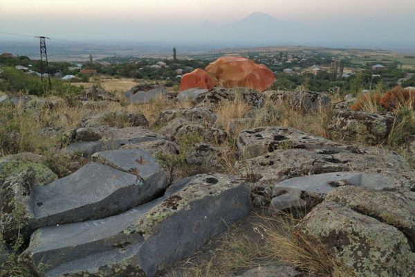 Interior of the spiral in the foreground, Red Stones in the middle ground, Ararat in the distance.