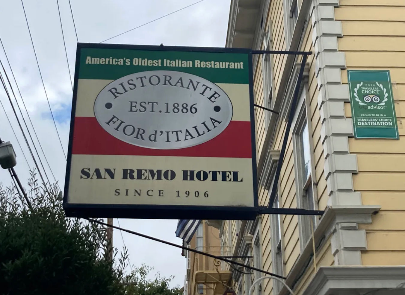 The restaurant is located right below the historic Italianate San Remo Hotel.