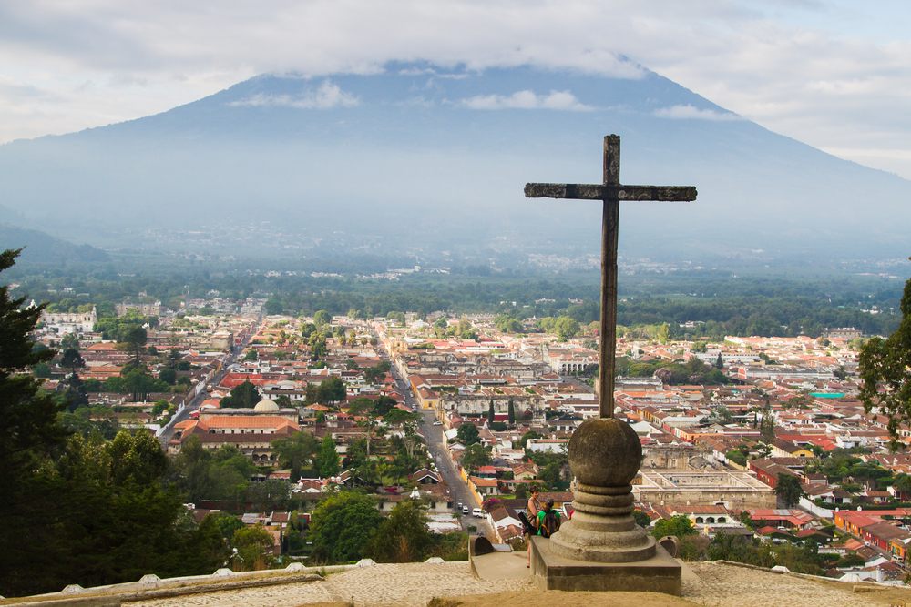 View from Cerro de la Cruz in Antigua, Guatemala, Central America. 