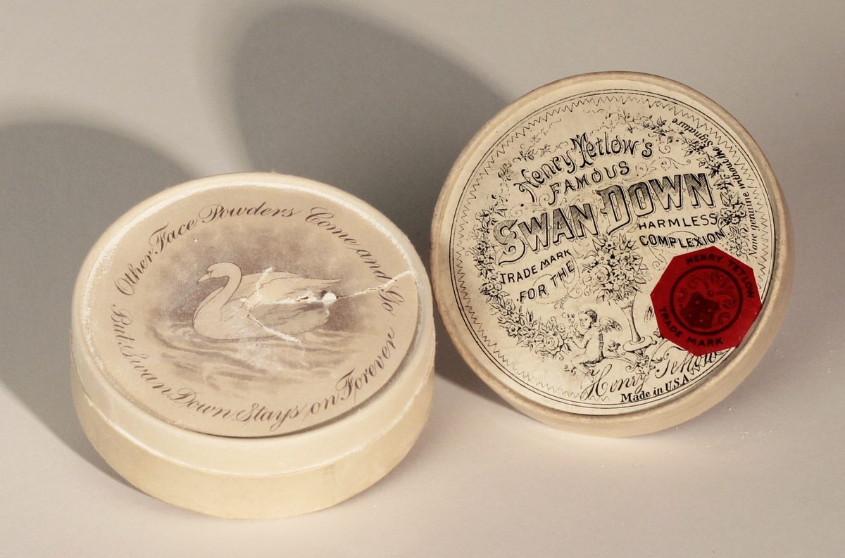 Henry Tetlow’s "harmless" Swan Down Powder containing lead, c.1875–80. 