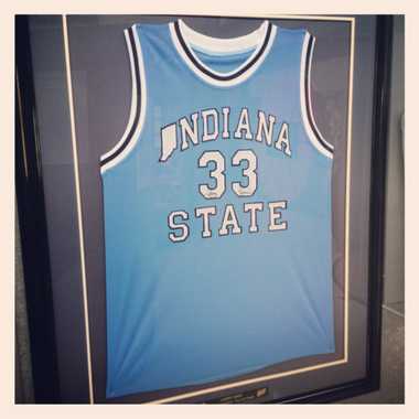 College jersey of Larry Bird, enshrined in 2000.