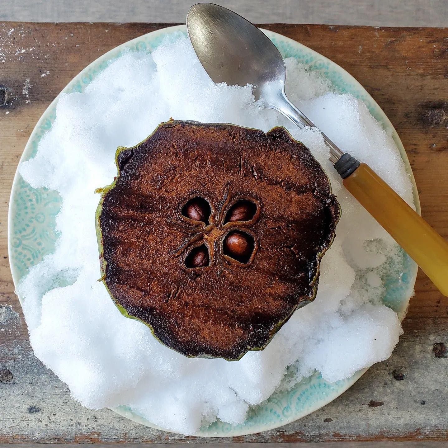 A custardy, ripe chocolate pudding fruit.