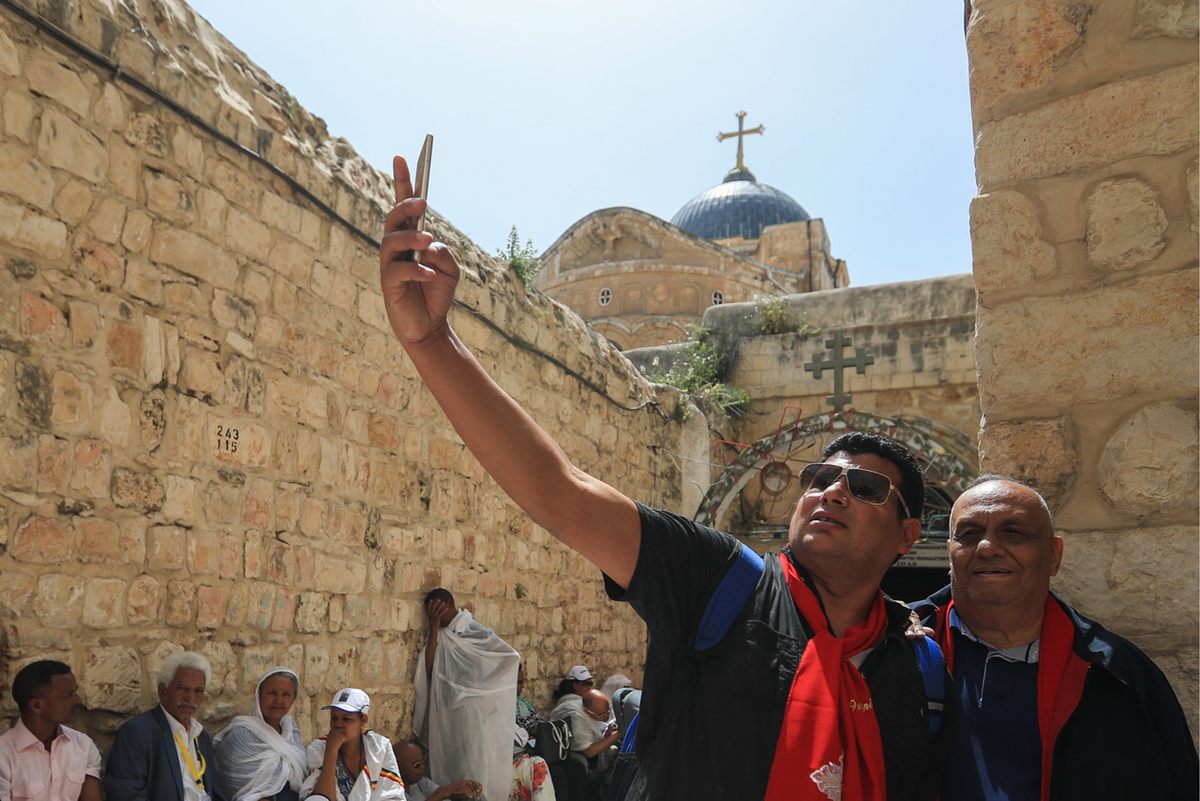 Coptic Christian pilgrims in the Old City of Jerusalem.