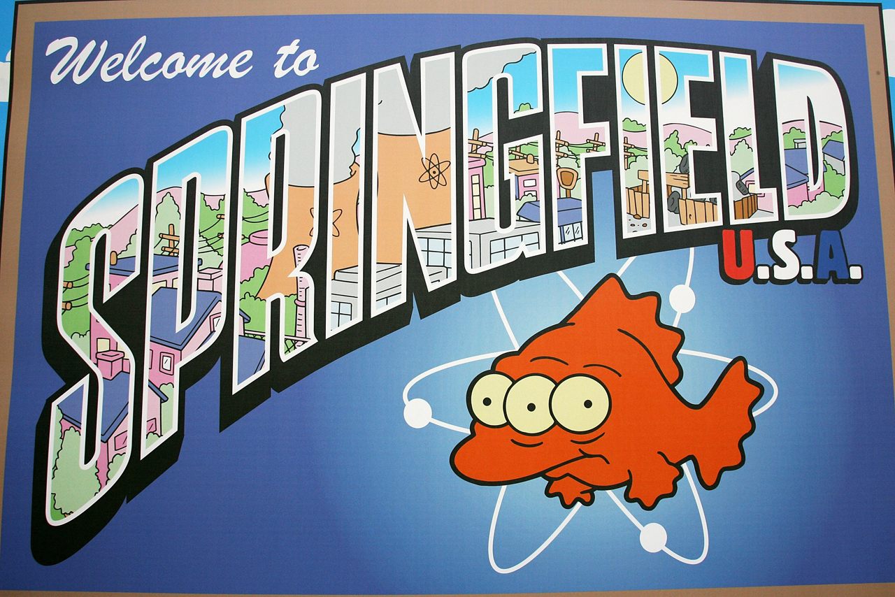 The Springfield town sign is displayed at the UK premiere of "The Simpsons Movie" in 2007.