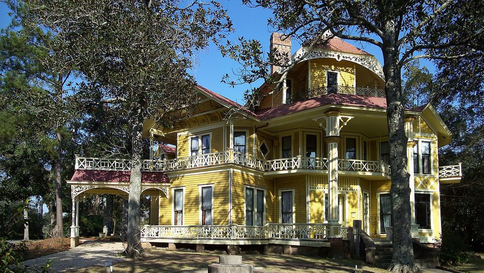 The Lapham-Patterson house. Look closely at the third-floor window, and you'll see the scrollwork cutout causes all the equinox action.