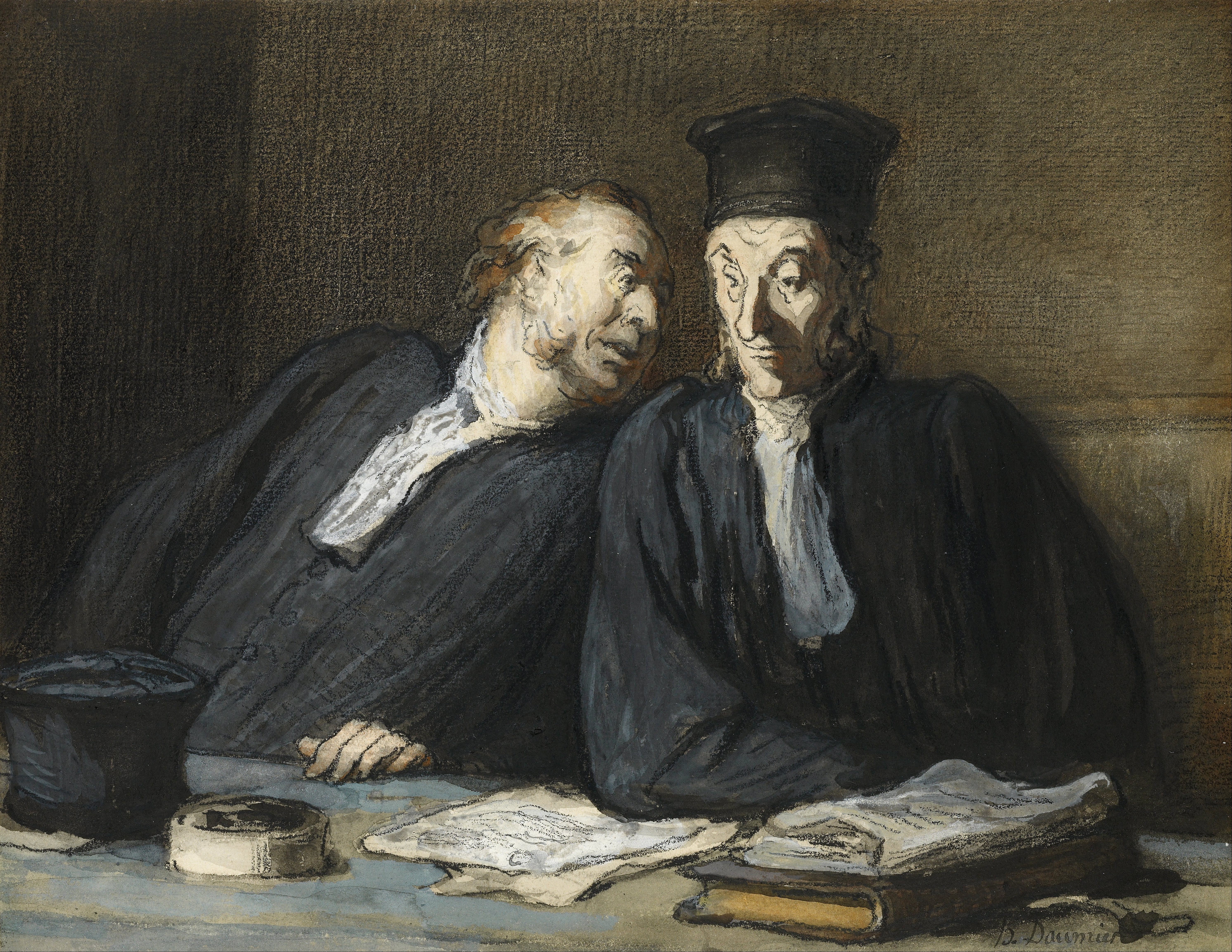 <em>Two Lawyers Conversing</em>, an 1860s illustration by French artist Honoré Daumier.