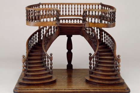  Staircase Model (France), mid–late 19th century; carved, joined, turned, bent, and planed oak; H x W x D: 52 x 71 x 44 cm (20 1/2 x 27 15/16 x 17 5/16 in.); Gift of Eugene V. and Clare E. Thaw; 2007-45-10