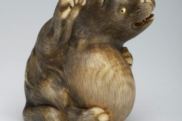 A flirty tanuki, or racoon dog, crafted by artist Masatami in the late 18th century.