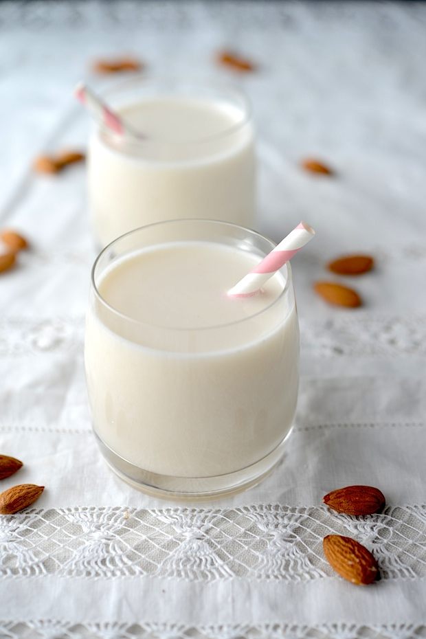 Two glasses of fresh almond milk.