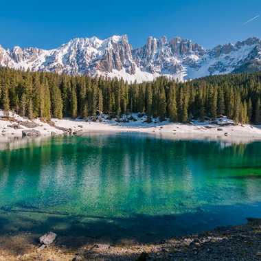Carezza Lake at the foot of the Dolomites