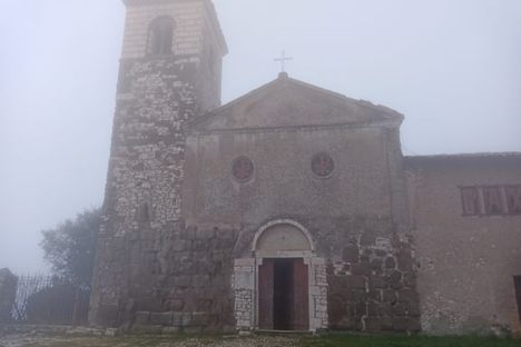 The church of San Pietro. The tuff blocks are visible on the façade. 